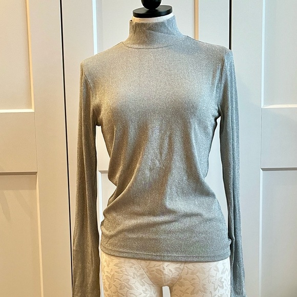 J. CREW Metallic, silver mock neck turtleneck size M - Picture 2 of 6